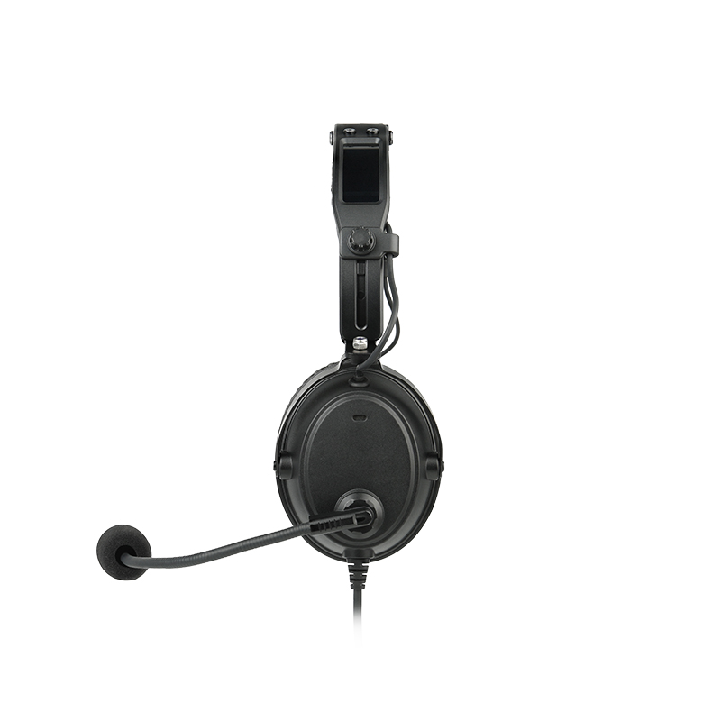 Headset de aviação Raytalk PH-600A, vista lateral, com haste de microfone.